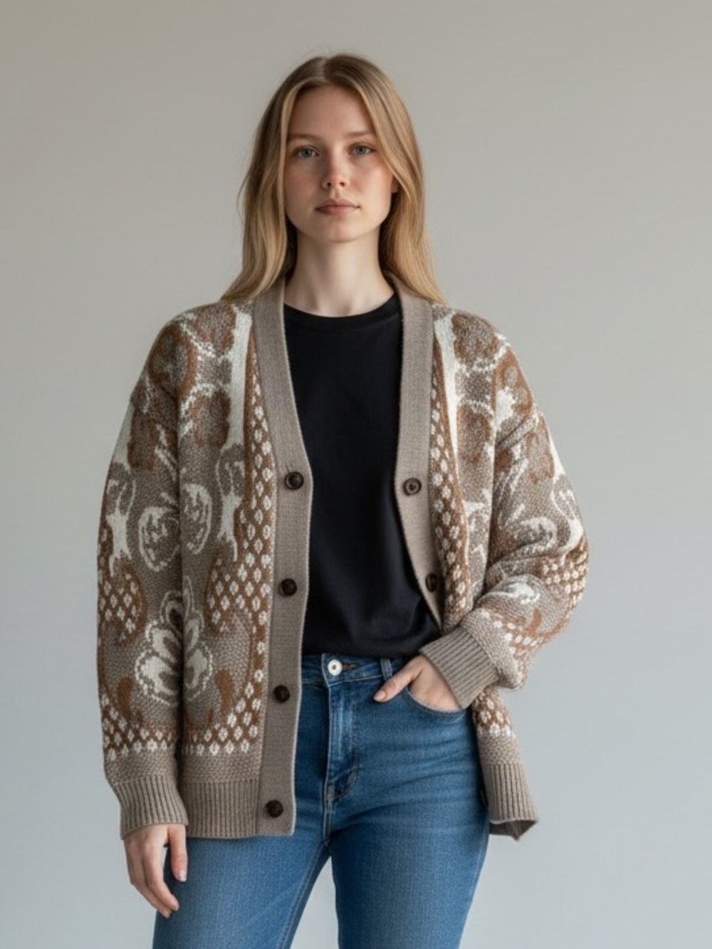 Abercrombie & Fitch Cropped Floral Jacquard Cardigan Sweater Size S
